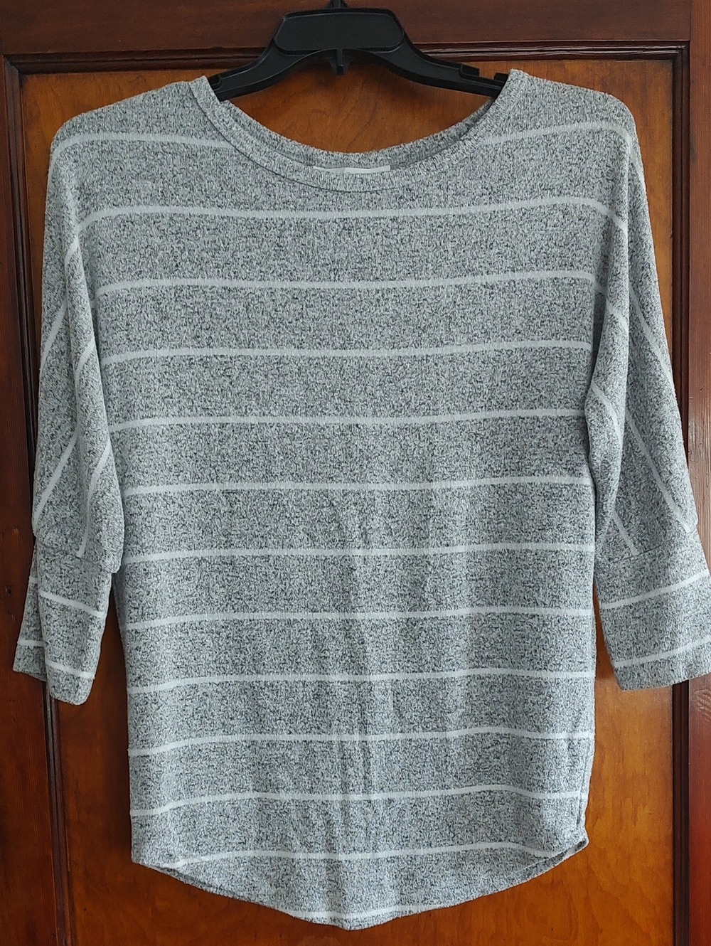 Market & Spruce Gray Striped Boatneck Long Sleeve Top